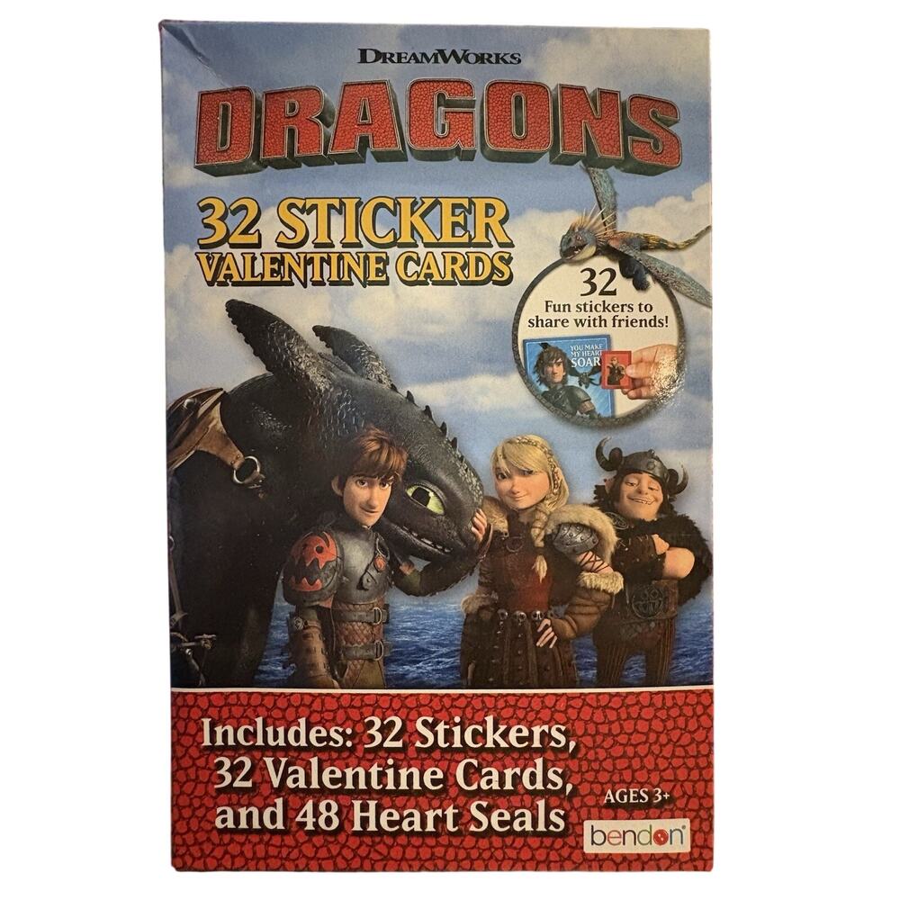 Dragons 32 Sticker Valentines NEW Home School Teacher  2 Boxes